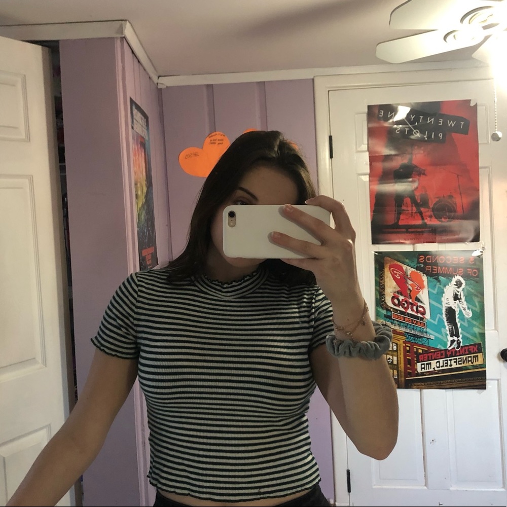 Green & White Striped Tee